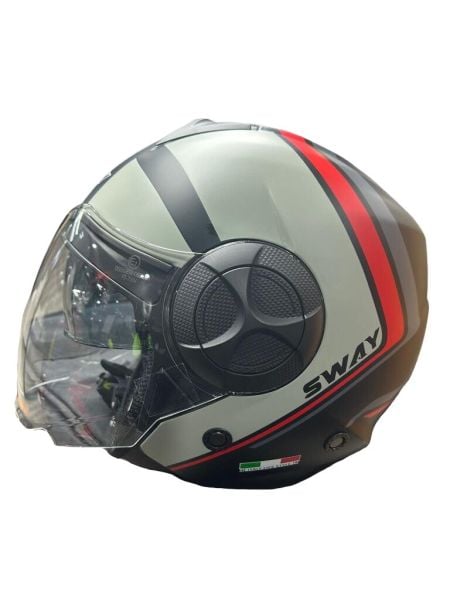 Sway 737 Camlı Güneş Gözlüklü YARIM KASK SİYAH KIRMIZI GRİ