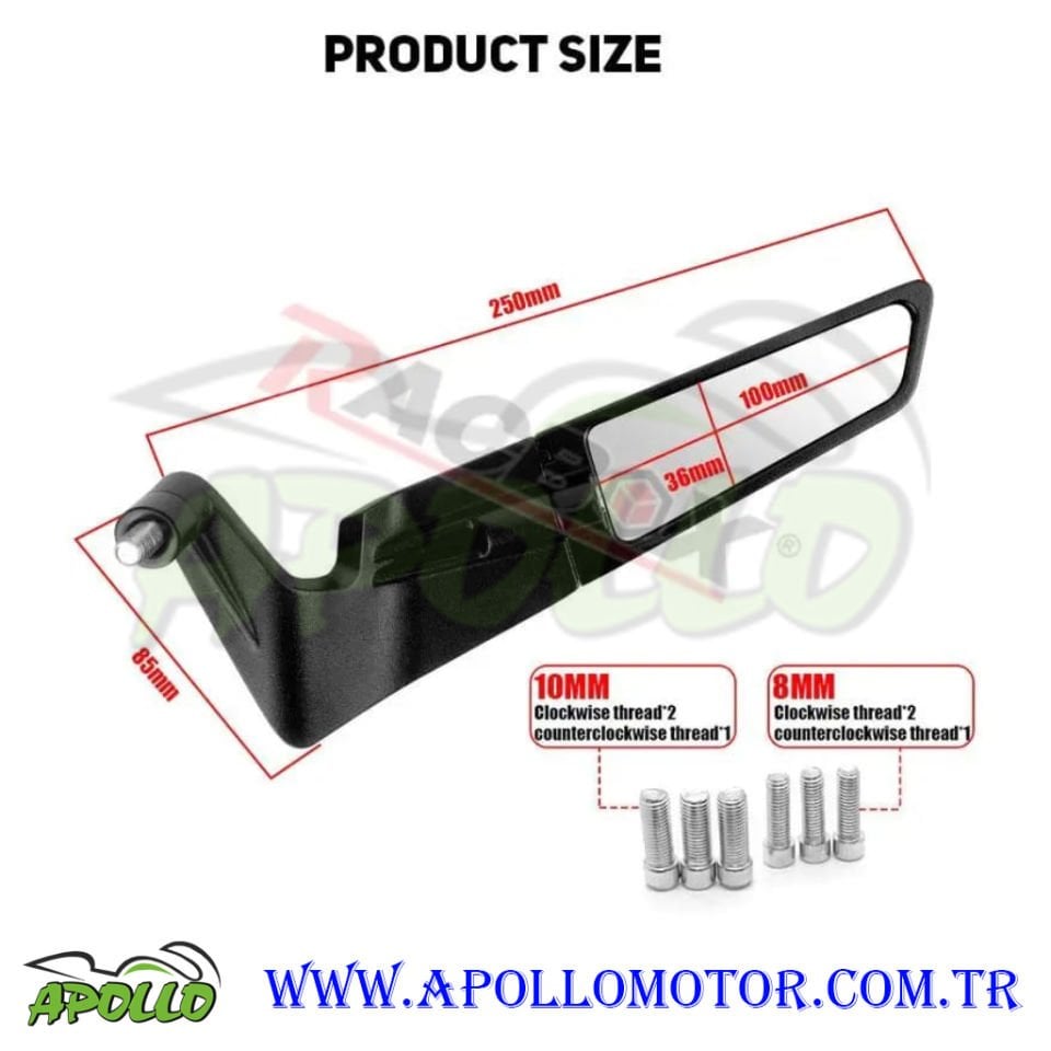 MOTOSİKLET GİDON KANAT AYNA UNİVERSEL H3390 V3 HONDA - YAMAHA - SUZUKİ BEYAZ CAMLI 180 Derece Dönebilen