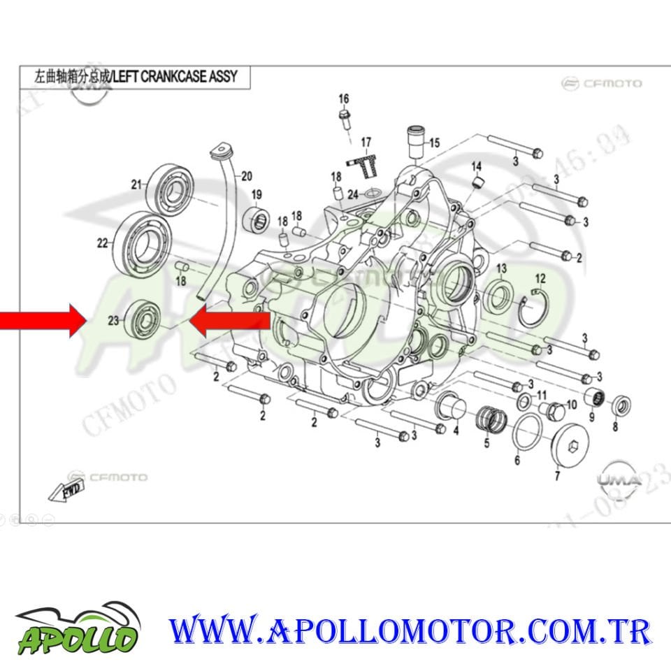 (23 NUMARA) KRANK KUTUSU SOL  RULMAN BİLYASI 6302 (15X42X13) CF MOTO (250 NK - 250 SR - 250 CLX) - ORS