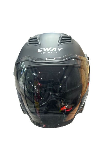 Sway 766 Camlı Güneş Gözlüklü YARIM KASK MATT SİYAH