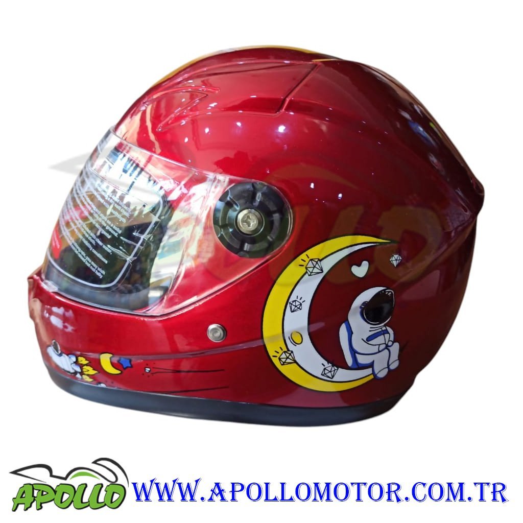MOTOSİKLET ÇOCUK KASKI - KAPALI KASK KIRMIZI DESENLİ