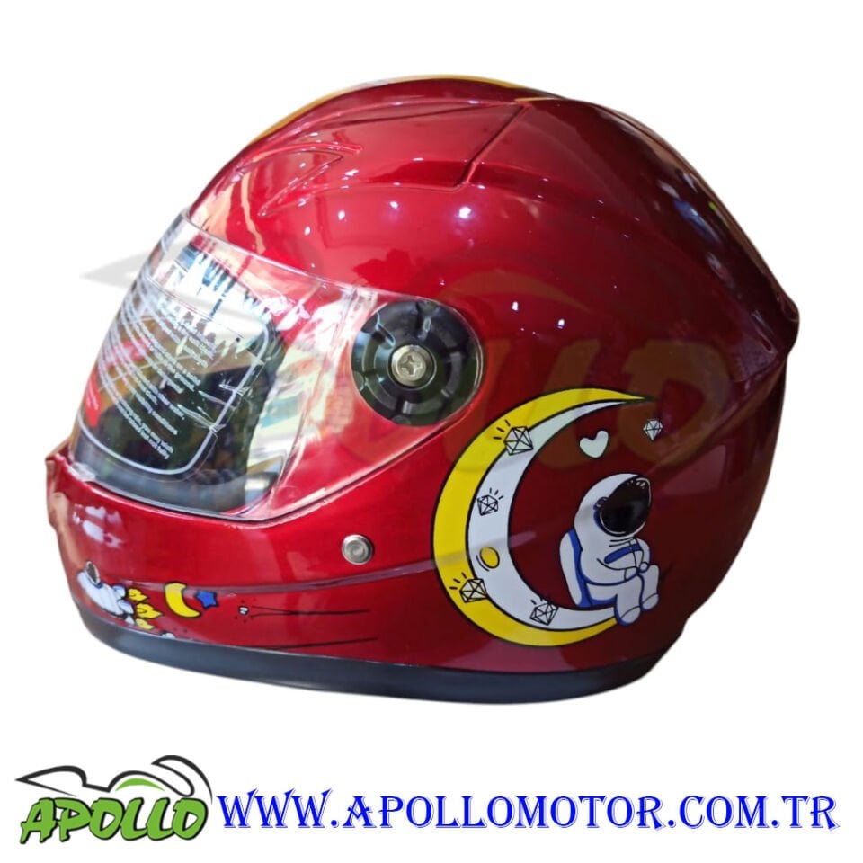 MOTOSİKLET ÇOCUK KASKI - KAPALI KASK KIRMIZI DESENLİ