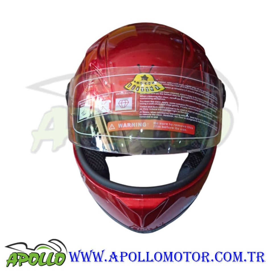 MOTOSİKLET ÇOCUK KASKI - KAPALI KASK KIRMIZI DESENLİ