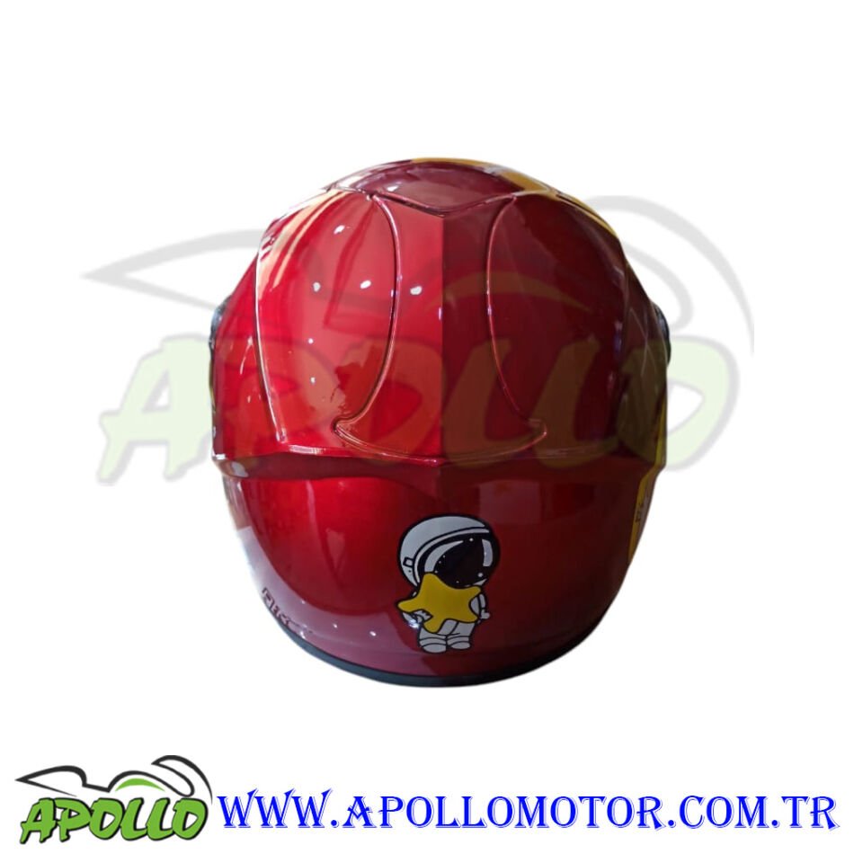 MOTOSİKLET ÇOCUK KASKI - KAPALI KASK KIRMIZI DESENLİ