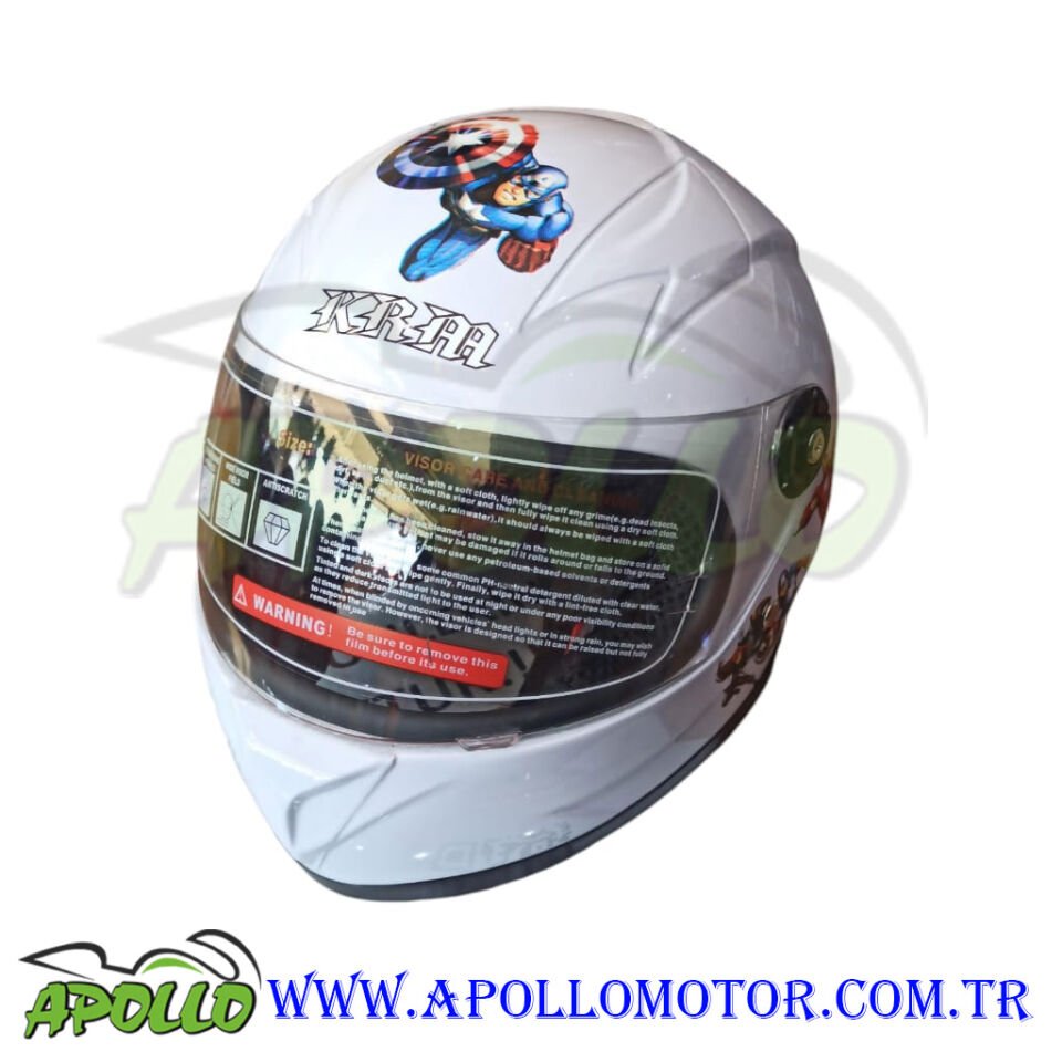 MOTOSİKLET ÇOCUK KASKI - KAPALI KASK BEYAZ DESENLİ
