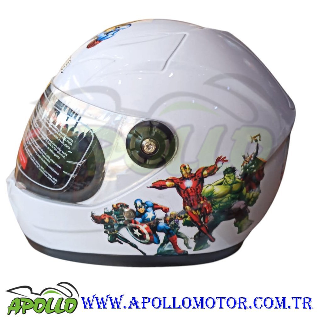 MOTOSİKLET ÇOCUK KASKI - KAPALI KASK BEYAZ DESENLİ