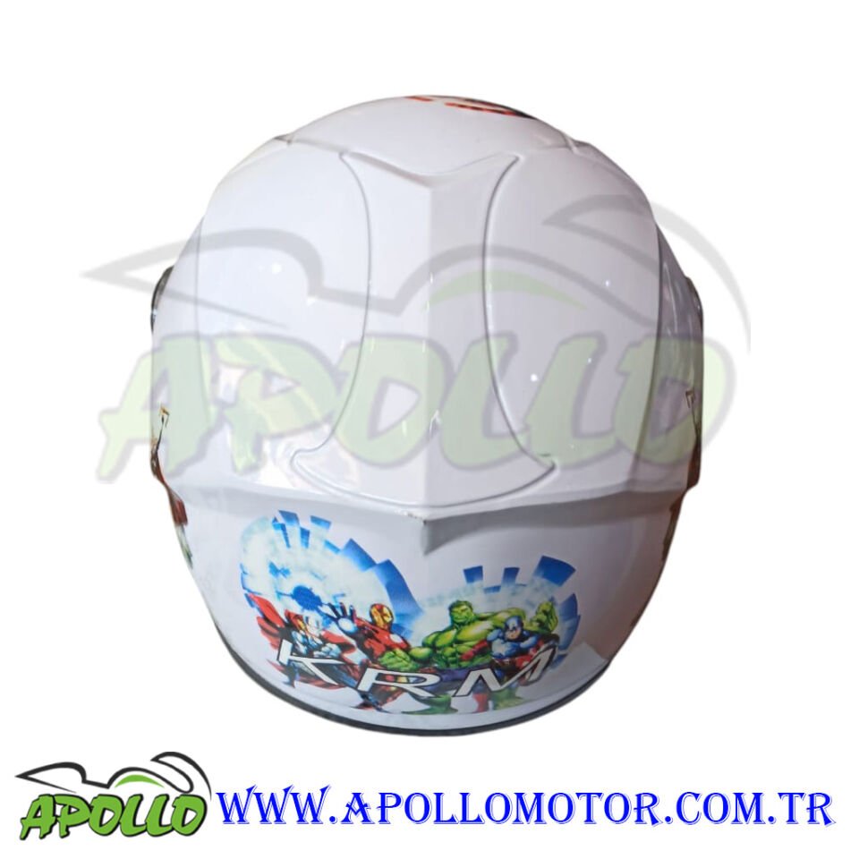 MOTOSİKLET ÇOCUK KASKI - KAPALI KASK BEYAZ DESENLİ