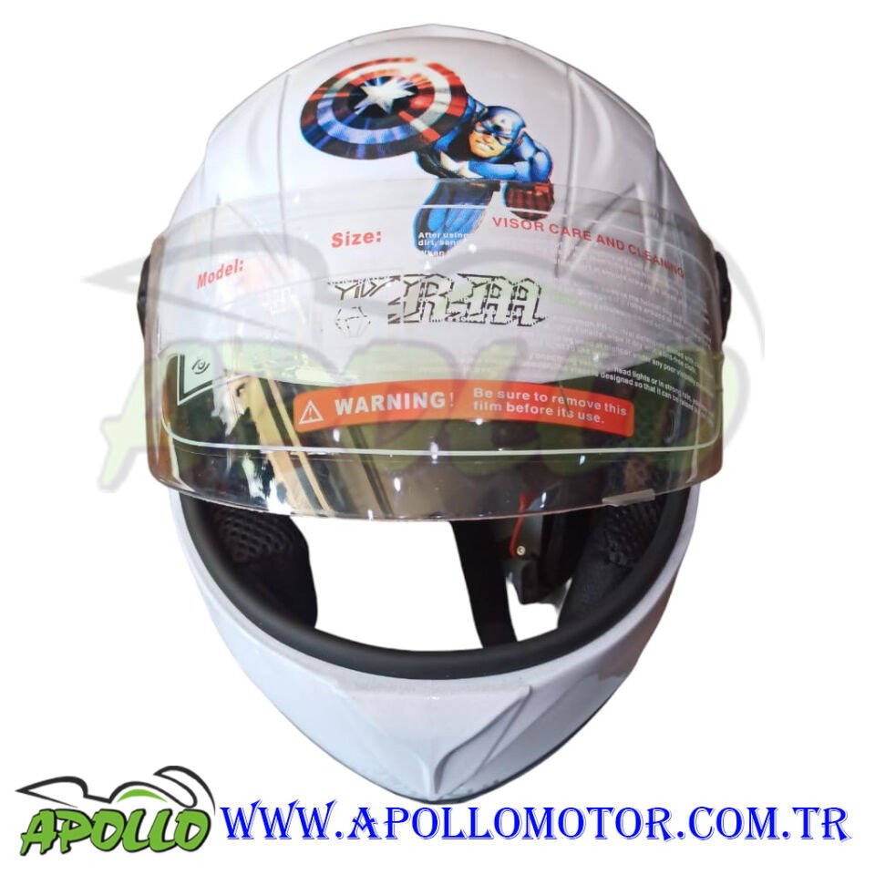 MOTOSİKLET ÇOCUK KASKI - KAPALI KASK BEYAZ DESENLİ