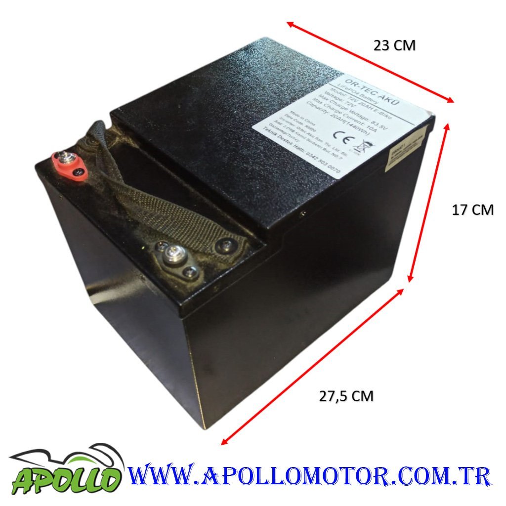 72 VOLT 20 AH LİTHİUM AKÜ ORTEC + ÖZEL LİTHYUM ŞARJ ALETİ
